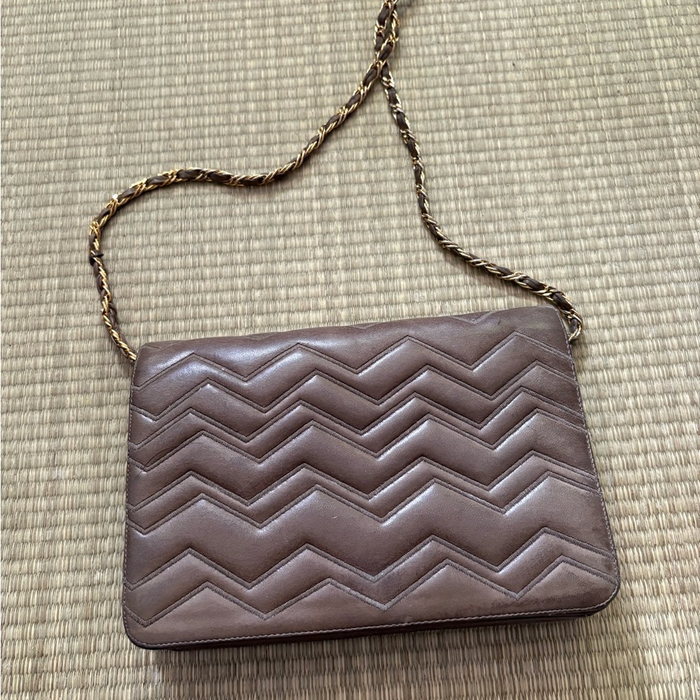 Jay Herbert Brown Chevron Pattern Shoulder Bag - image 2